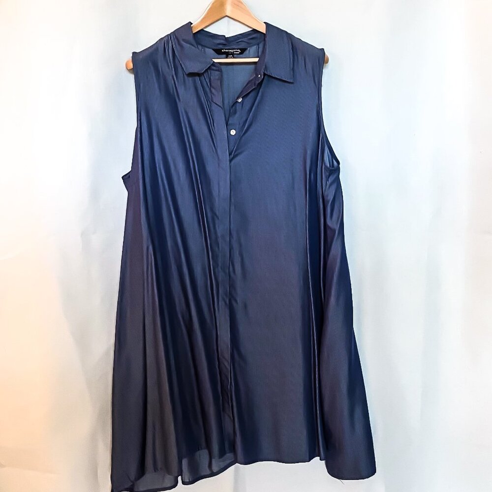 SHARAGANO Sleeveless pinstripe navy blue shirt dress 20W